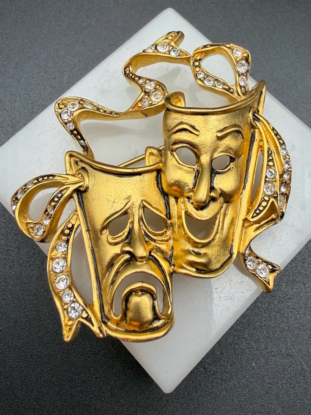 Bob Mackie Comedy Tragedy Mask Brooch #414 Gold tone